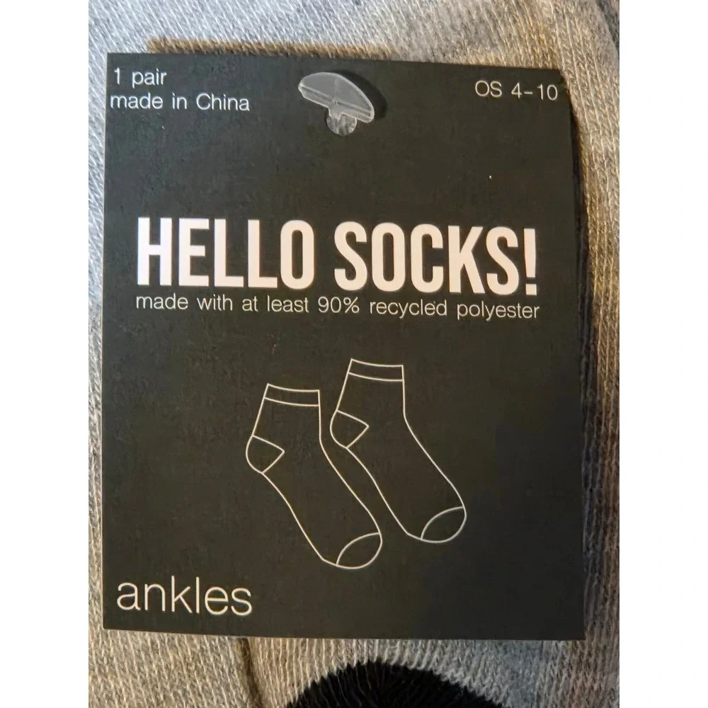 Hello Socks Women Grey Cow Embroidered Ankle Socks Recycled Polyester OS 4-10